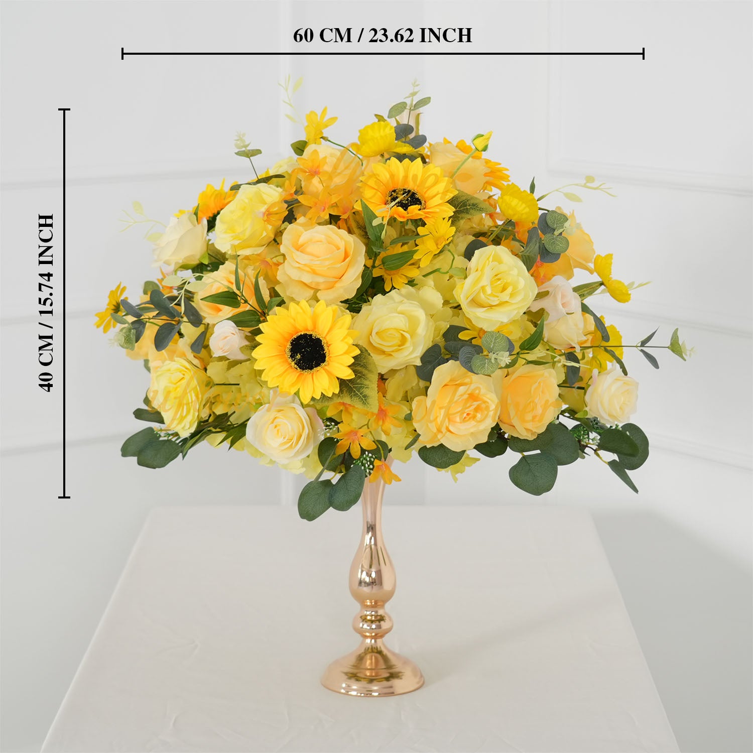 Uflower Yellow Rose Sunflower Table Runner Sofa Floral Wedding Backdrop Decor